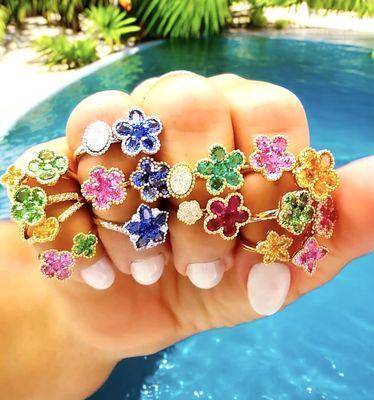 14kt Multi color flower ring