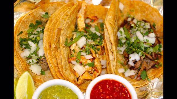 Traditional Tacos, Your choice of Steak, Carnitas, Chorizo, Al Pastor, Grilled Chicken or Tilapia.