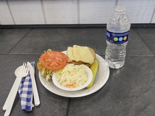 My lunch, smoked Turkey sandwich with Cole slaw.