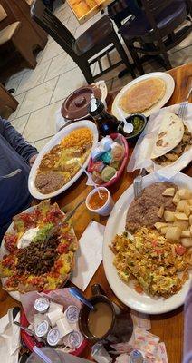 Migas plate, cheese enchilada plate and the nachos. All so yummy