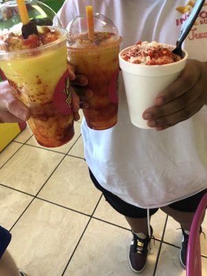 Pineapple and regular Mangonada as well as Elote cup with toppings you can pick yourself.