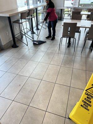 Lady always cleaning the place