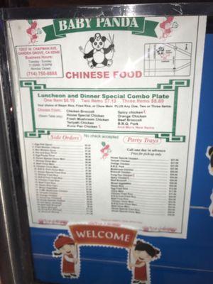 The Baby Panda Menu