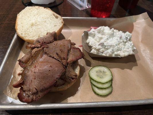 Brisket Sandwich with potato salad