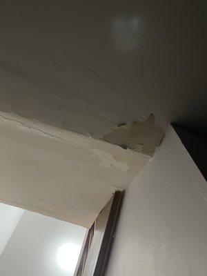 Chuck of ceiling fell off due to poor service that caused a leak