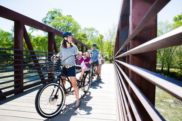 Family fun tandem ebike ride on the Animas River Trail in Durango