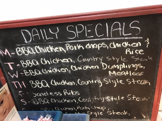 Daily specials- BBQ (delicious) seems to be a permanent fixture on the menu.