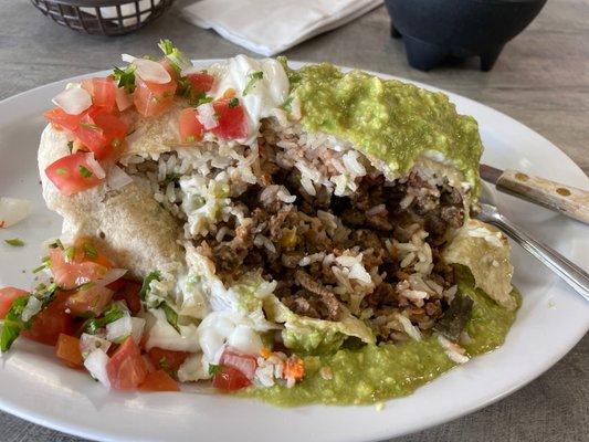 Tons of tasty Carne Asada in the Super Burrito.