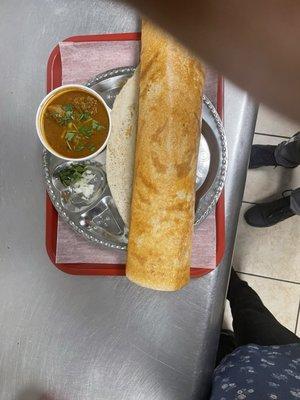 Dosa with chicken curry