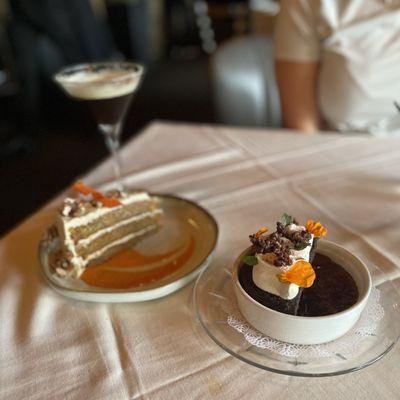 Chocolate Budino Brûlée and Carrot Cake