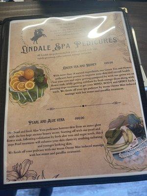 Pedicure menu