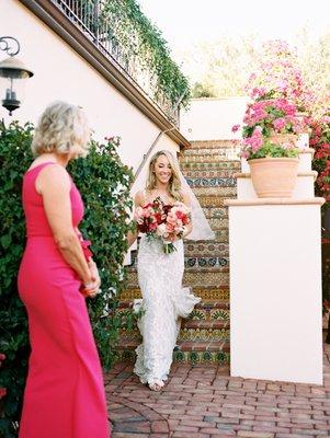 Bride walking down the aisle during arizona villa wedding