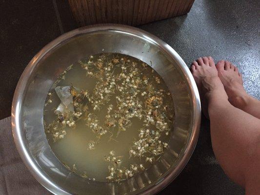 Foot soak with seaweed bag.