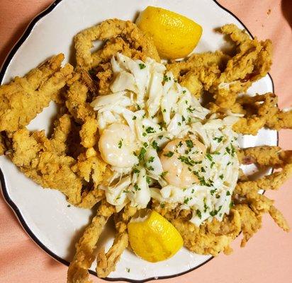 Fried softshell with crab and shrimp