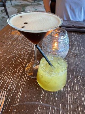 Espresso martini and honey whiskey drink