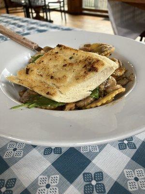 Chicken Marsala with wild mushroom ravioli