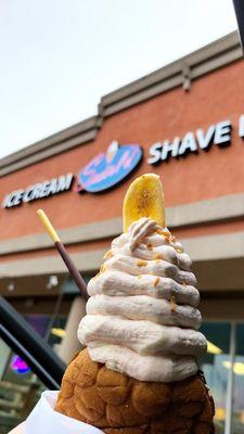 Signature Swirl'd in a taiyaki pineapple cone!! So delish!!