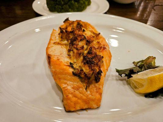 Crab stuffed salmon