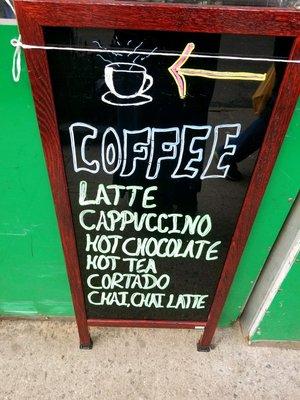 Abbreviated coffee bar menu