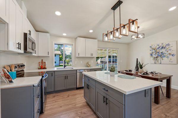 The quartz countertops sparkle!