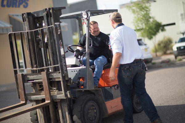 David on the fork lift