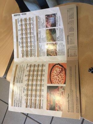 Pizza menu