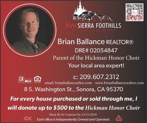 My special real estate program to donate towards Hickman Honor Choir, when buying or selling a home through me.