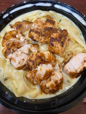 Lemon Garlic scampi with blackened chicken