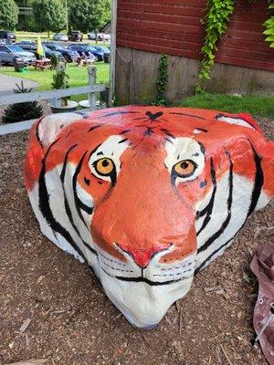 Painted rock of lion