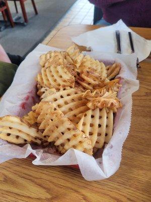 Waffle fries were the only tasty thing.