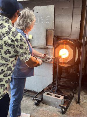 'Grabbing' the hot glass