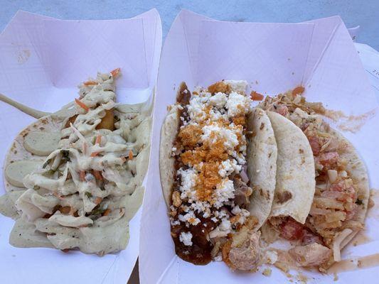 Fish, pork and chicken tacos