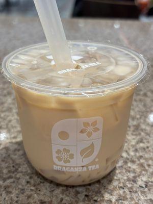 Black milk tea with lychee jellies. So delicious!