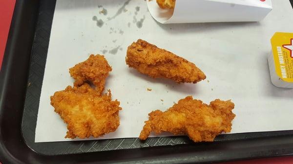 Sad chicken strips, more like nuggets.