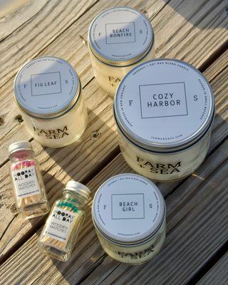 We carry local favorite Farm & Sea candles, lotions, reed diffusers and roll-on perfumes.