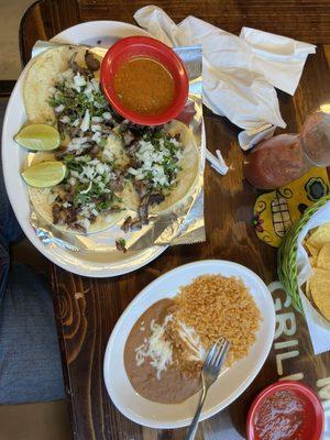 Carne Asada Taco's with Rice and Bean