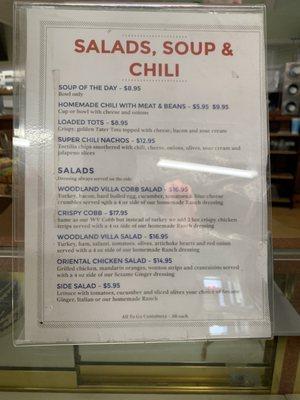 Soups Salads and Chili menu 8/17/22