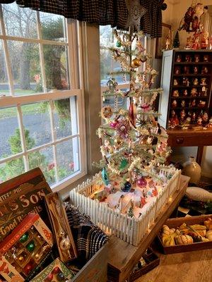 Vintage & New Ornaments, Putz Village, Feather Tree and Antique Fencing