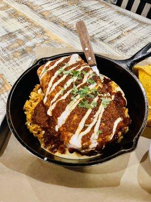 Chicken Ranchero Chimichanga ~ smothered