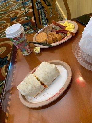 Breakfast wrap and a big breakfast plate!