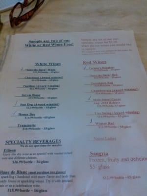 Wine tasting menu and deals.