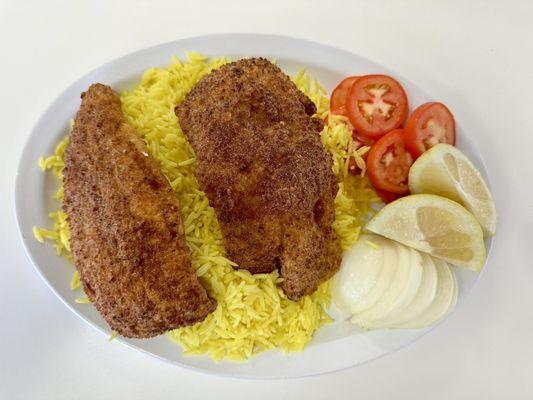 Fried catfish and saffron rice. Super delicious, super fresh.