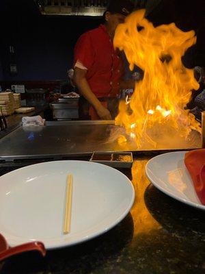 Nice fire at the hibachi grill