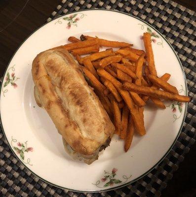 Philly Cheese Steak with Sweet Potato Fries