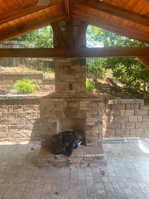 Custom rock fireplace