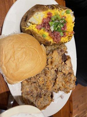 Chicken fried steak, loaded baked potato