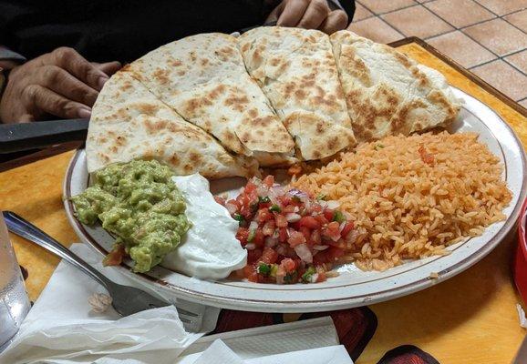 Suprema Quesadilla with rice.