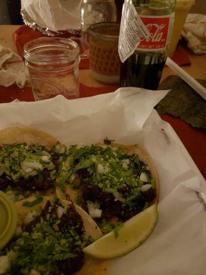 My barbacoa tacos and Mexican Coke! Finished the burrito too quickly for a picture.