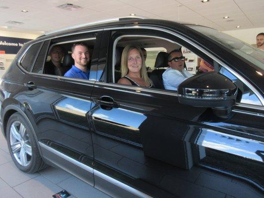 The Shearer VW staff trying out the 3rd-row Tiguan.