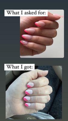 The tech referenced the top picture the entire time she did my nails.